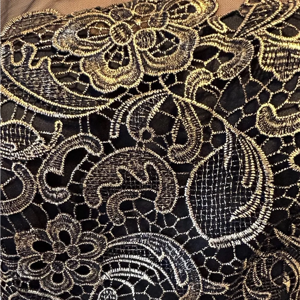 Black with gold lace formal dress. Prom homecoming party wedding elegant dress - Picture 5 of 9